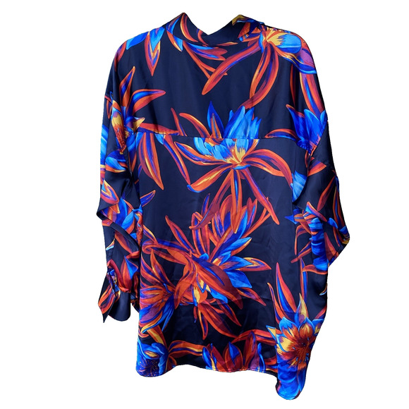 H&M NWOT Colorful Floral Faux Wrap Wide Leg Palazzo Satin Pants XL & Large Shirt - Picture 4 of 16